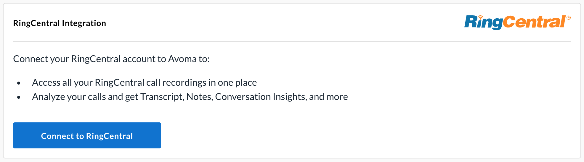 Avoma integration with RingCentral